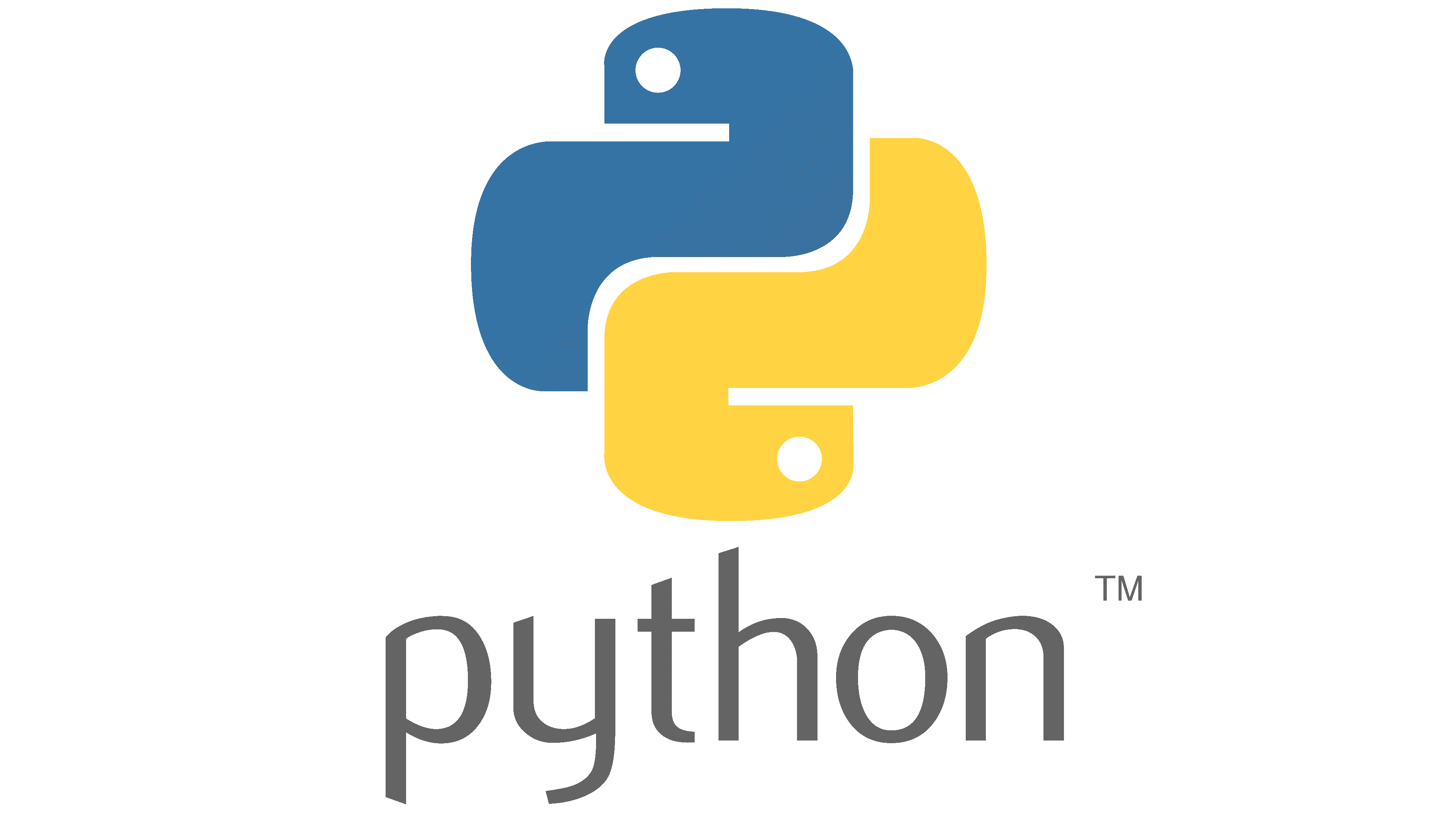 Python logo: the words Python under a blue and yellow symbol
